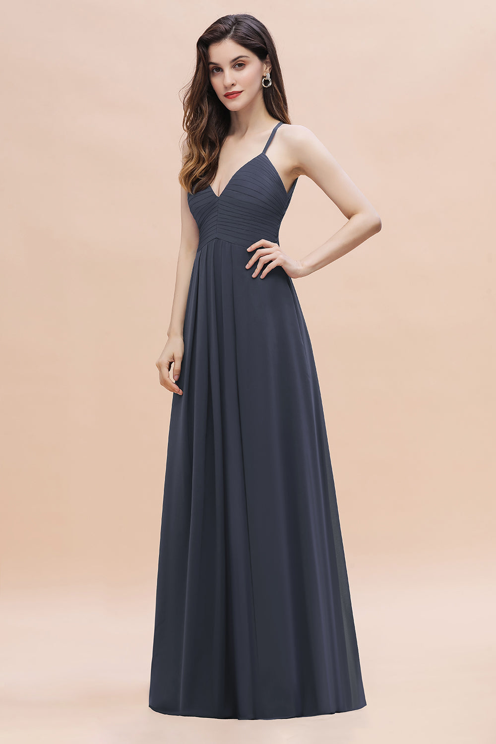 Simple Spaghetti Straps Stormy Chiffon Bridesmaid Dresses with Ruffles On Sale