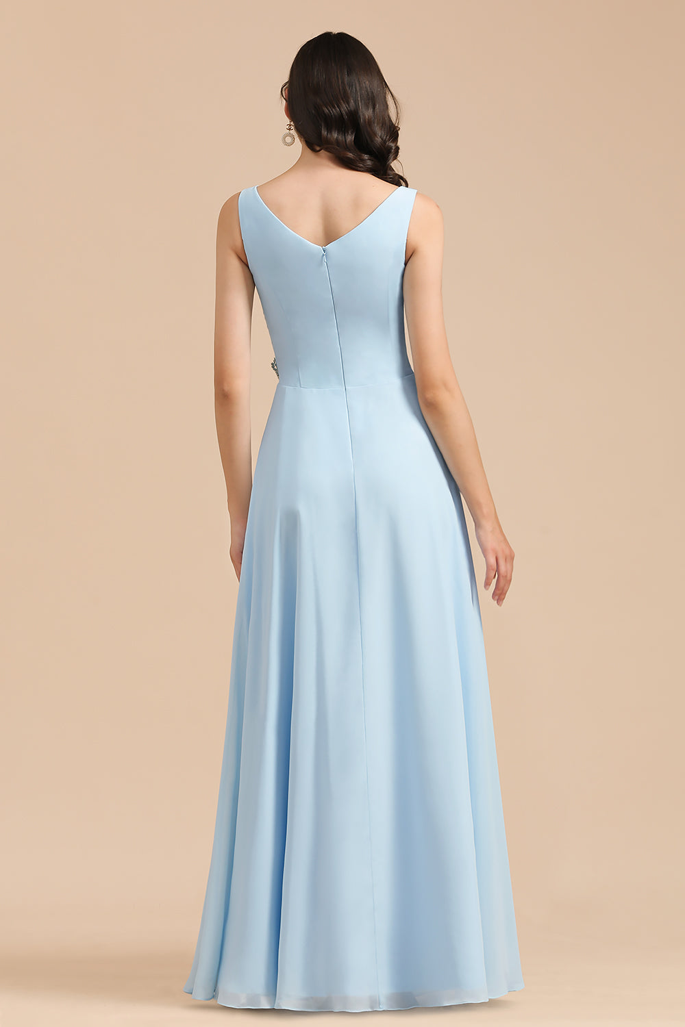 Sky Blue Chiffon Long Bridesmaid Dresses Ruched