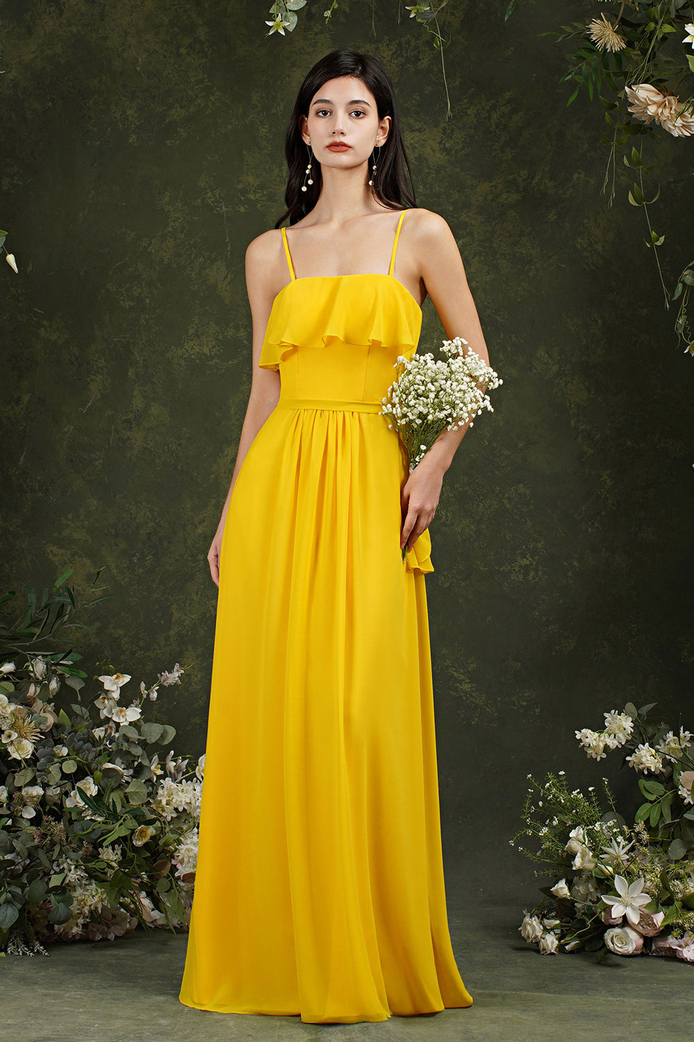 Spaghetti-Straps Bridesmaid Dresses Chiffon With Pockets Ruffles