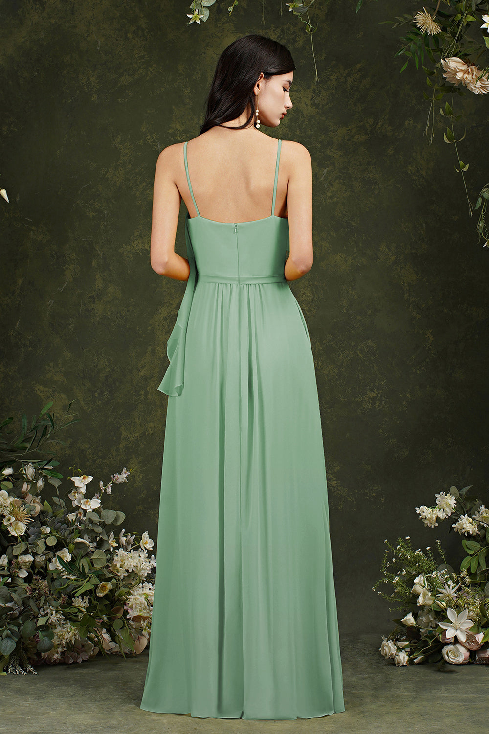 Spaghetti-Straps Bridesmaid Dresses Chiffon With Pockets Ruffles