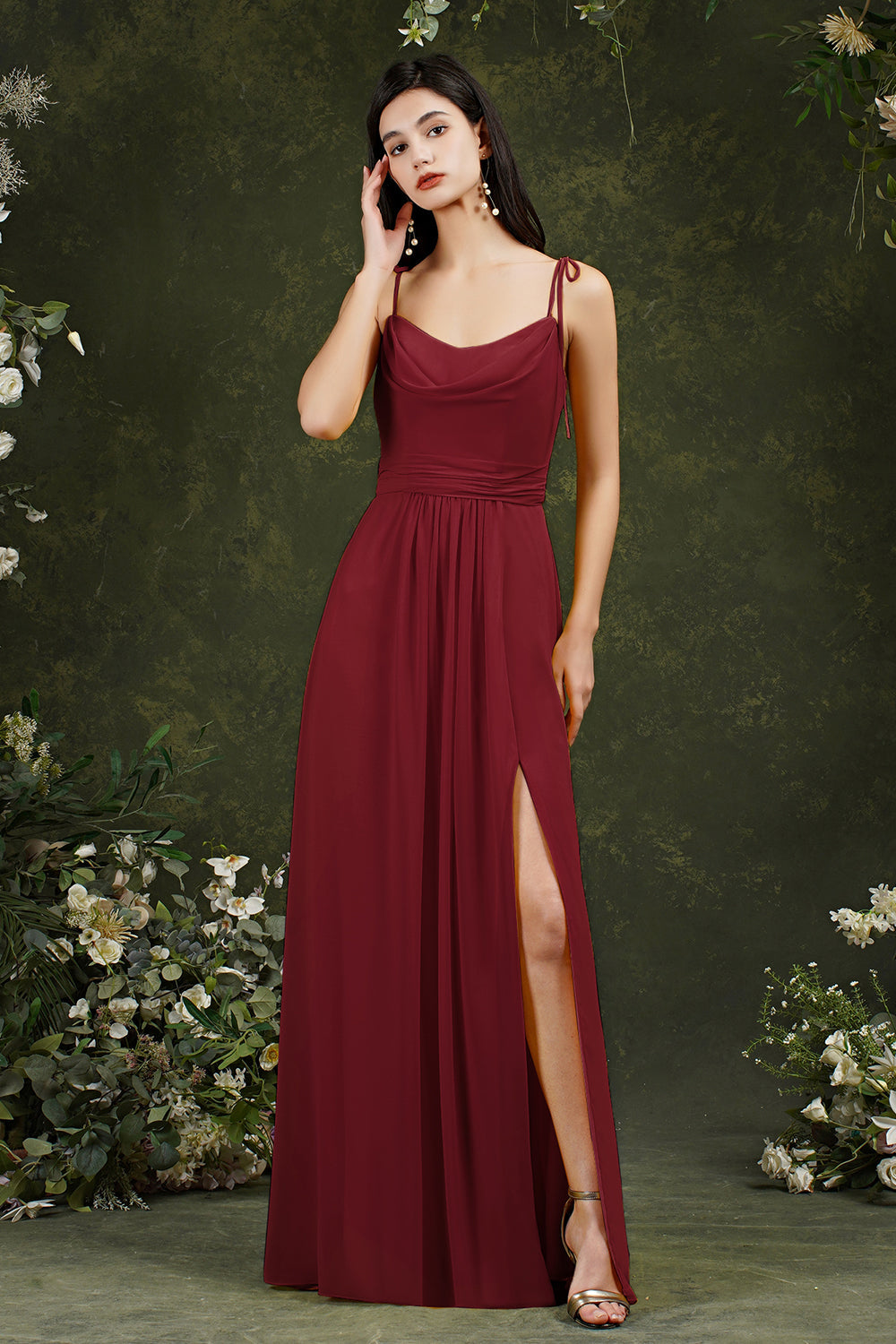 Spaghetti-Straps Bridesmaid Dresses Chiffon With Slit