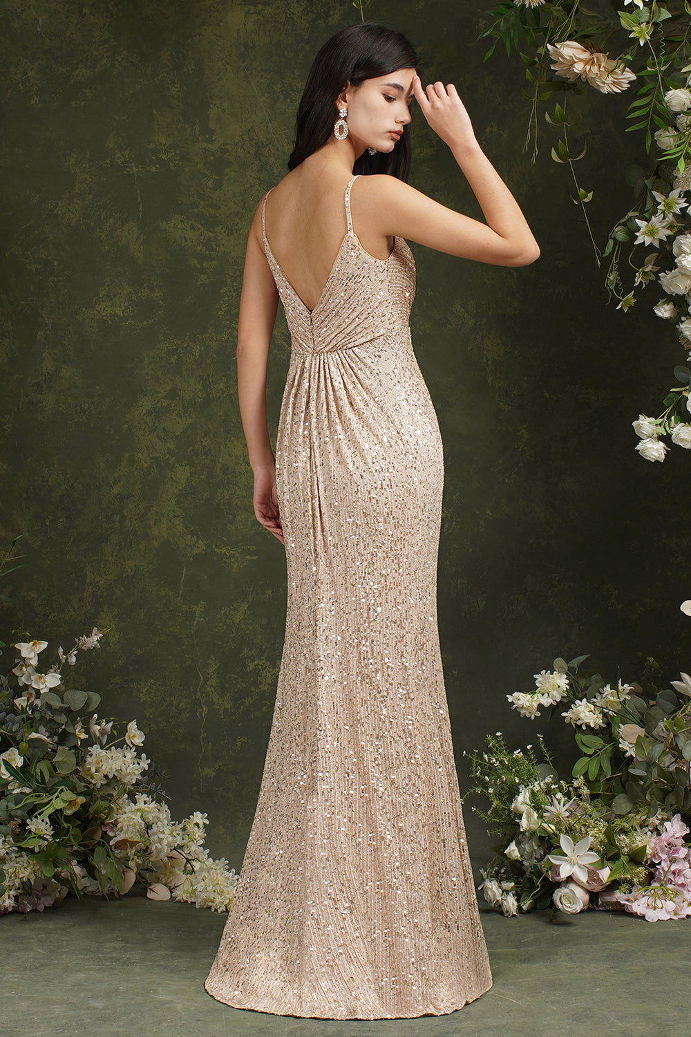 Spaghetti-Straps Sequins Bridesmaid Dresses Sleeveless