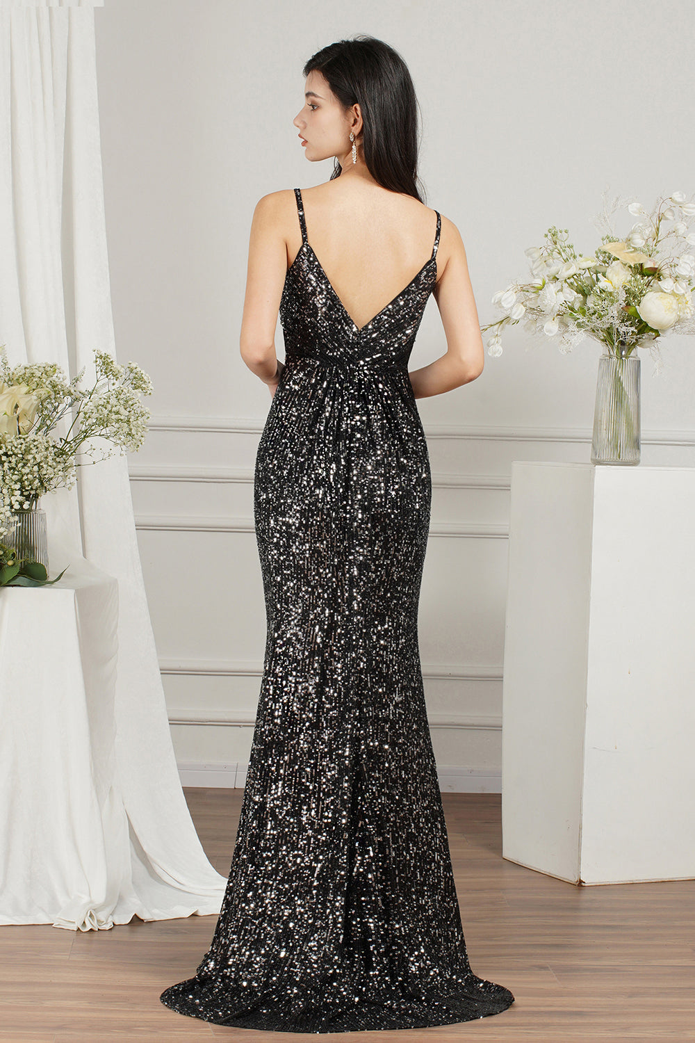 Spaghetti-Straps Sequins Bridesmaid Dresses Sleeveless