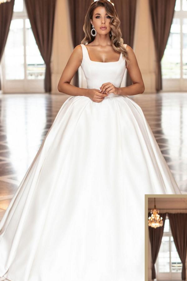 Square Straps Sleeveless Ball Gown Wedding Dress