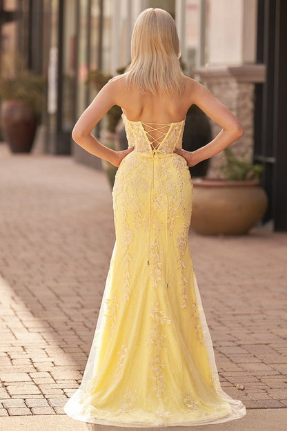 Sevoba | Mermaid Strapless Corset Lace Prom Dress with Slit