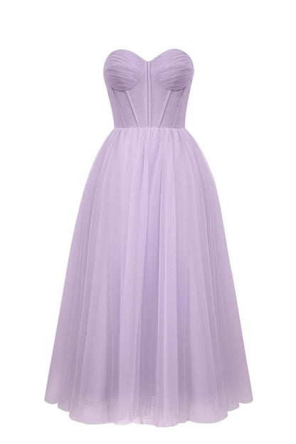Strapless Puffy Midi Tulle Dress
