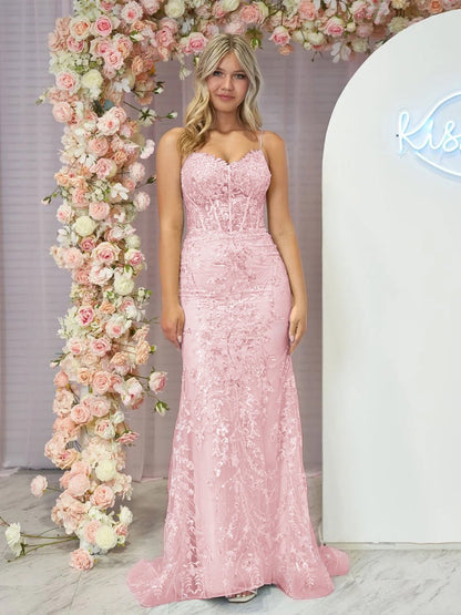 Margaret | Straps Light Blue V-Neck Sequin Appliques Mermaid Prom Dress