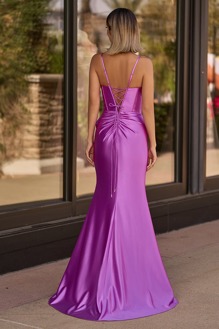 Jianna | Straps V-Neck Satin Mermaid Prom Dress with Bow