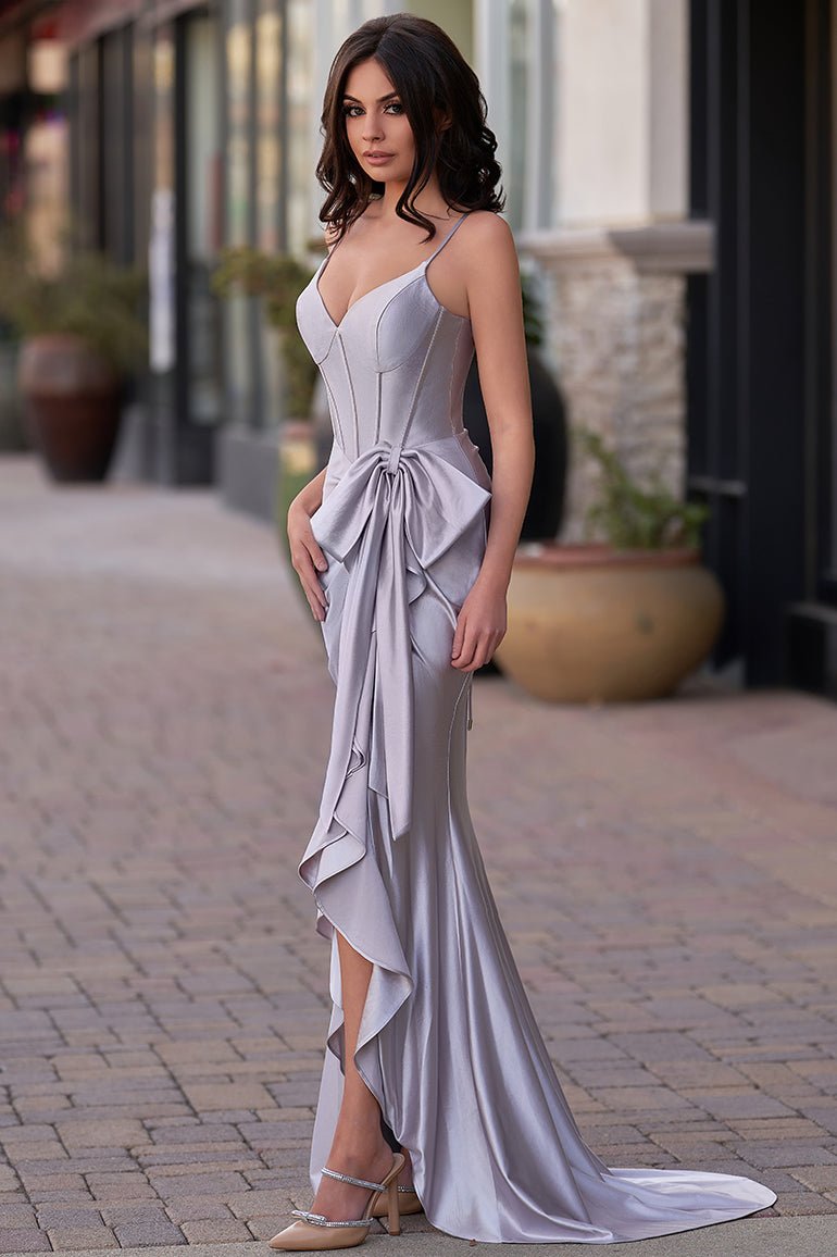 Jianna | Straps V-Neck Satin Mermaid Prom Dress with Bow