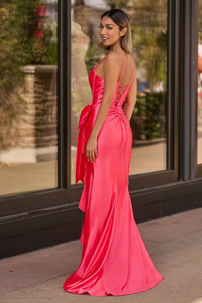 Jianna | Straps V-Neck Satin Mermaid Prom Dress with Bow