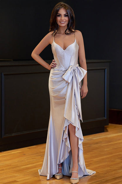 Jianna | Straps V-Neck Satin Mermaid Prom Dress with Bow