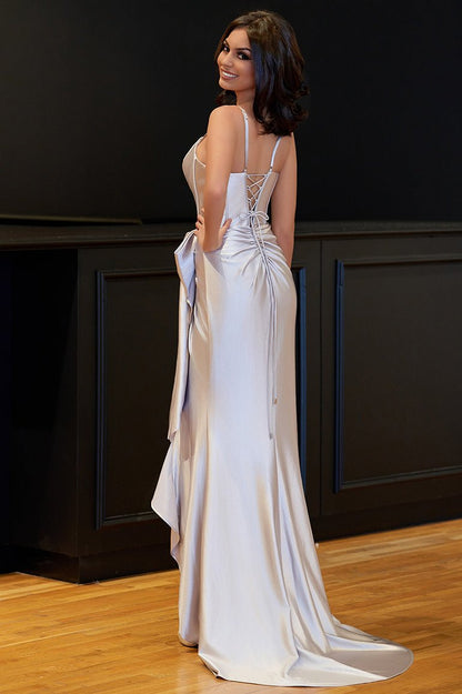 Jianna | Straps V-Neck Satin Mermaid Prom Dress with Bow