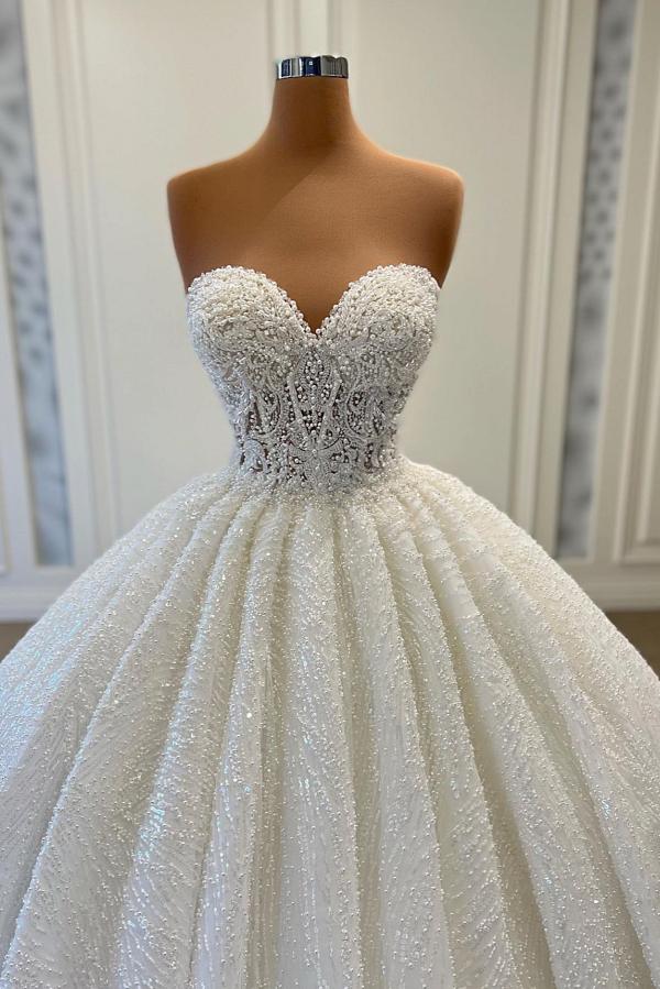 Sweetheart Ball Gown Wedding Dress Lace With Pearls