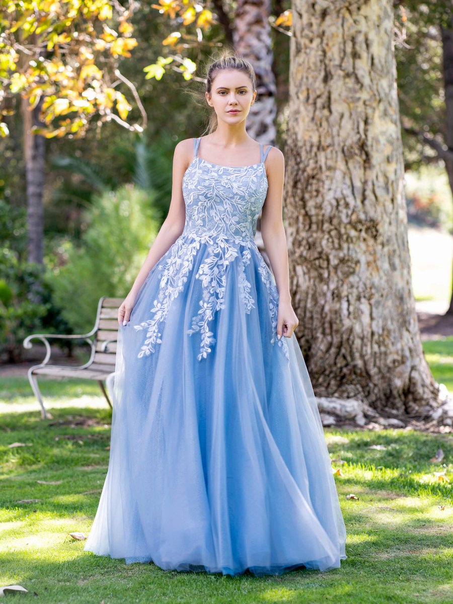 Sevoba|A-line Lace Applique Floor Length Tulle Prom Dress