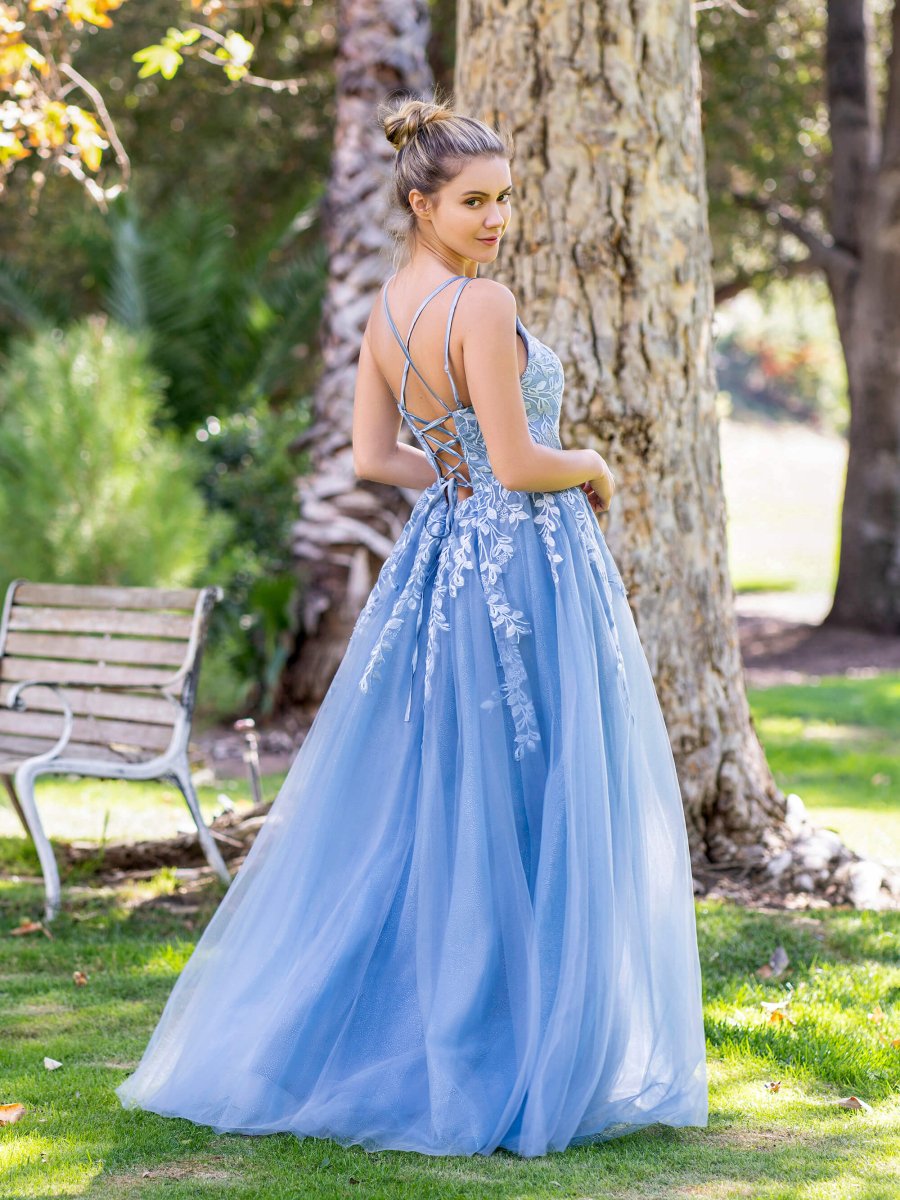 Sevoba|A-line Lace Applique Floor Length Tulle Prom Dress
