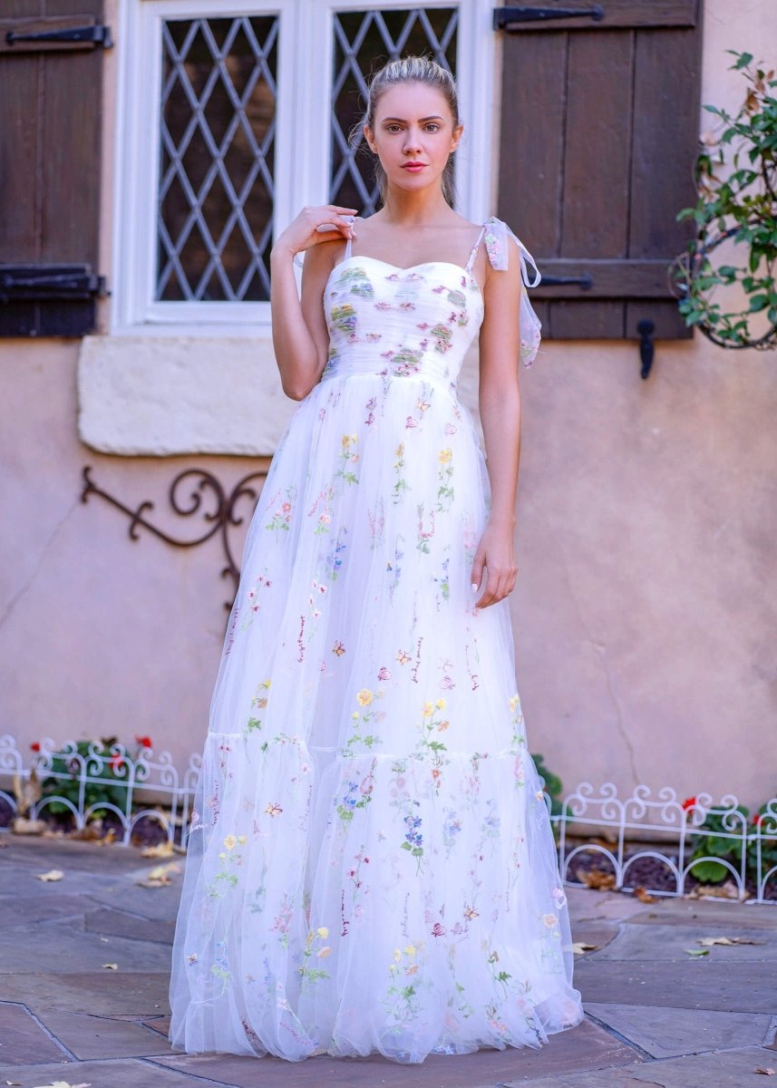 Sevoba|Sweetheart Neck Floor Length Tulle Embroidery Floral Prom Dress