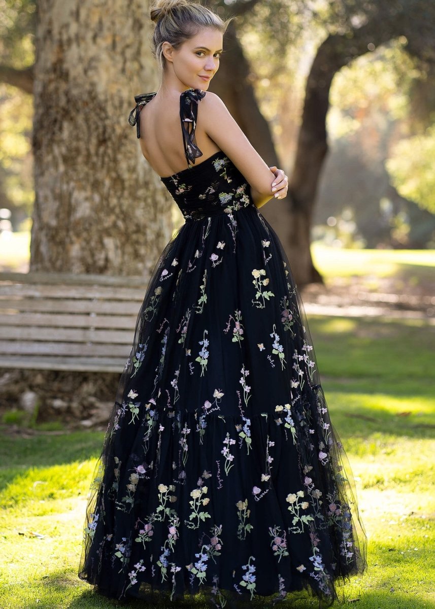 Sevoba|Sweetheart Neck Floor Length Tulle Embroidery Floral Prom Dress