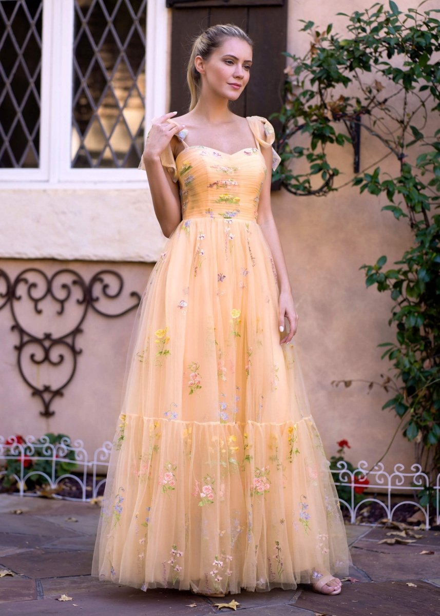 Sevoba|Sweetheart Neck Floor Length Tulle Embroidery Floral Prom Dress