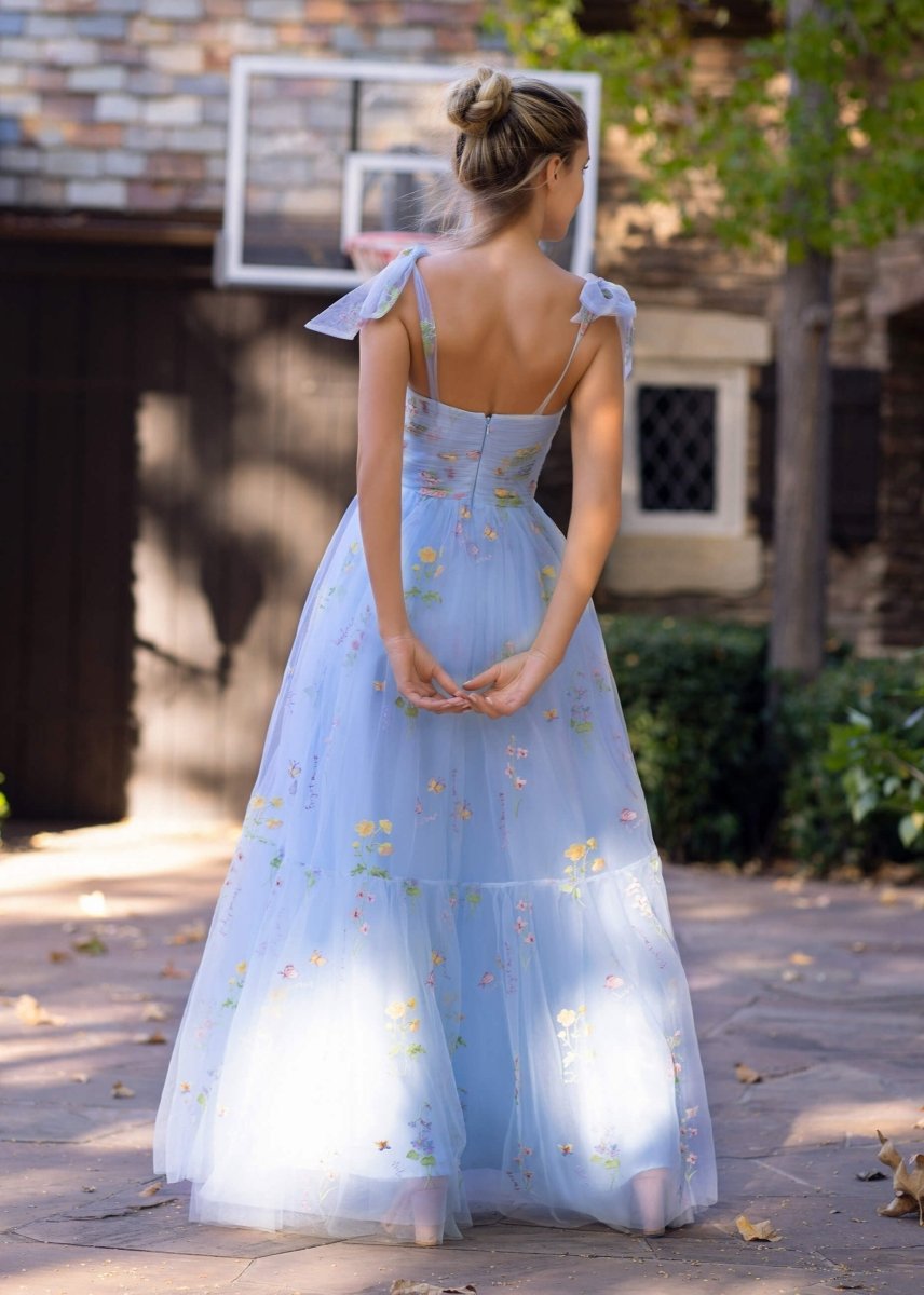 Sevoba|Sweetheart Neck Floor Length Tulle Embroidery Floral Prom Dress