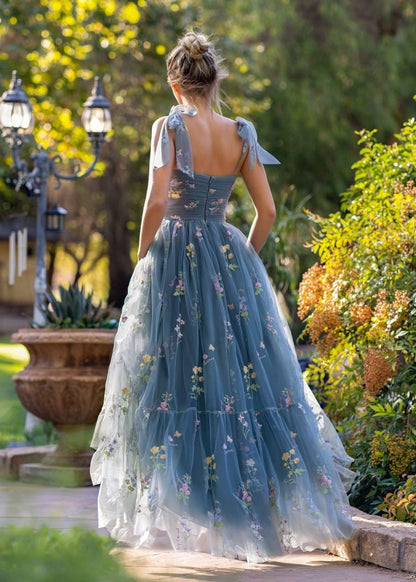 Sevoba|Sweetheart Neck Floor Length Tulle Embroidery Floral Prom Dress