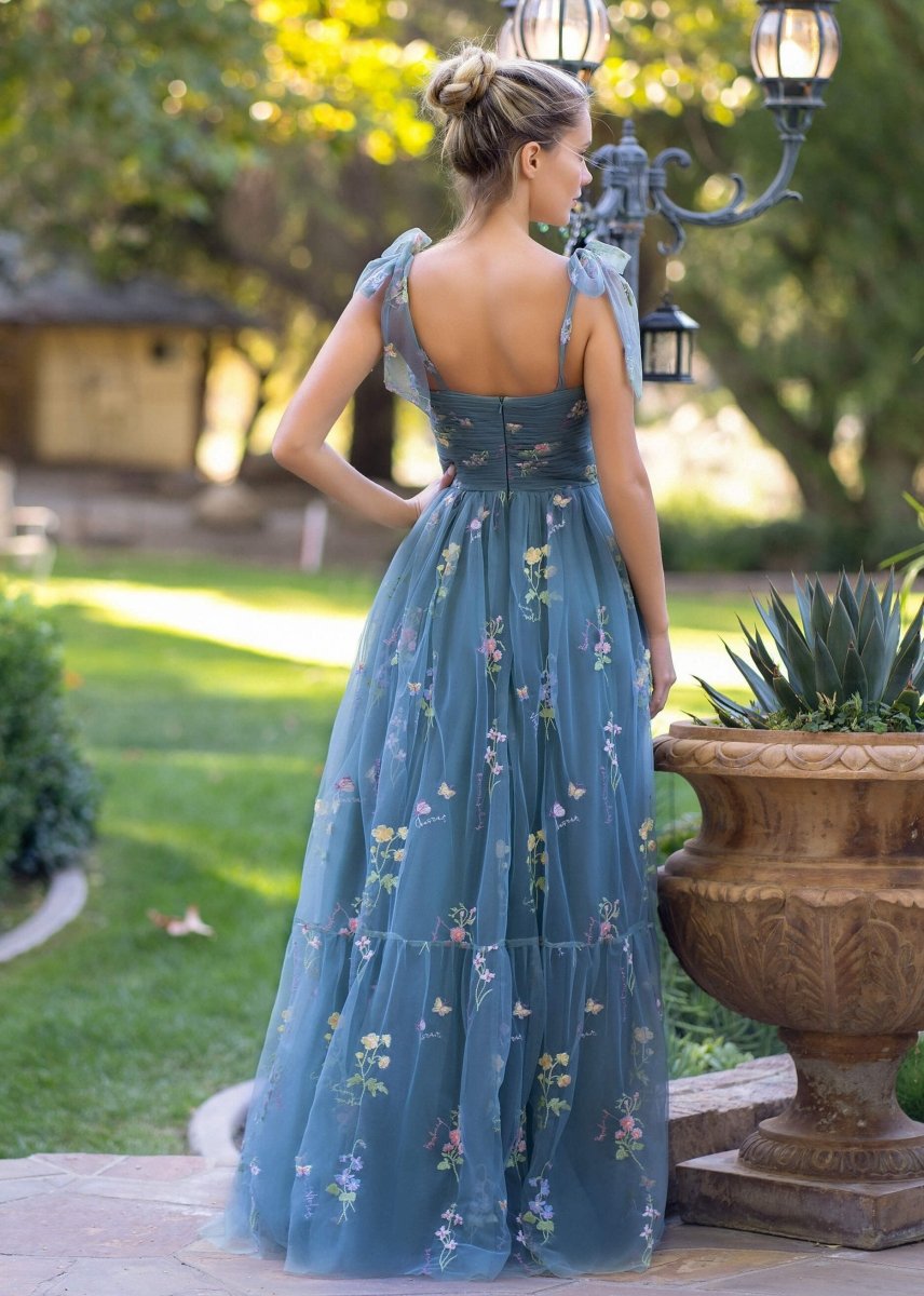 Sevoba|Sweetheart Neck Floor Length Tulle Embroidery Floral Prom Dress