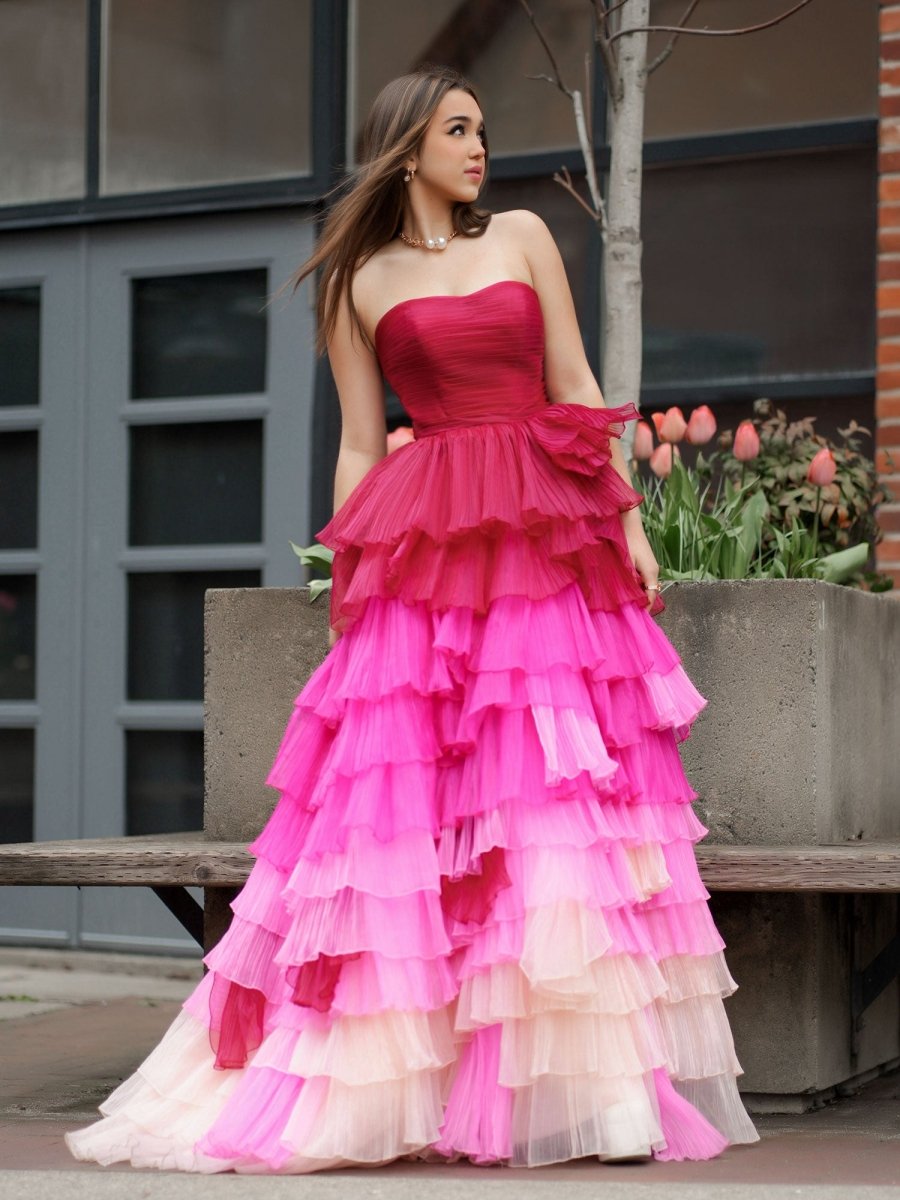 Sweetheart Pleated Bodice Long Prom Dress with Ruffles