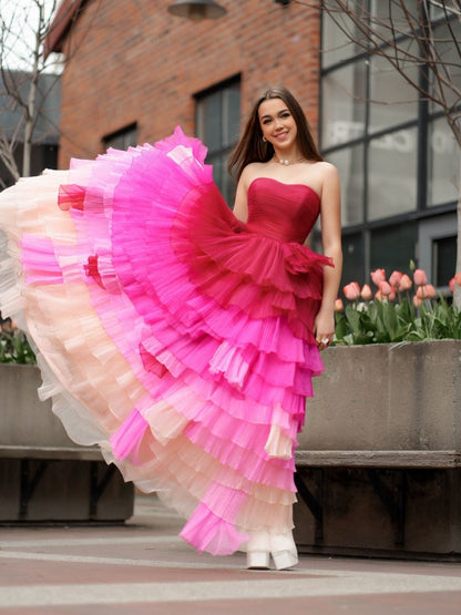 Sweetheart Pleated Bodice Long Prom Dress with Ruffles