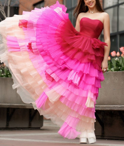 Sweetheart Pleated Bodice Long Prom Dress with Ruffles