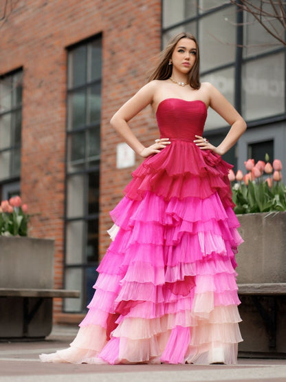 Sweetheart Pleated Bodice Long Prom Dress with Ruffles