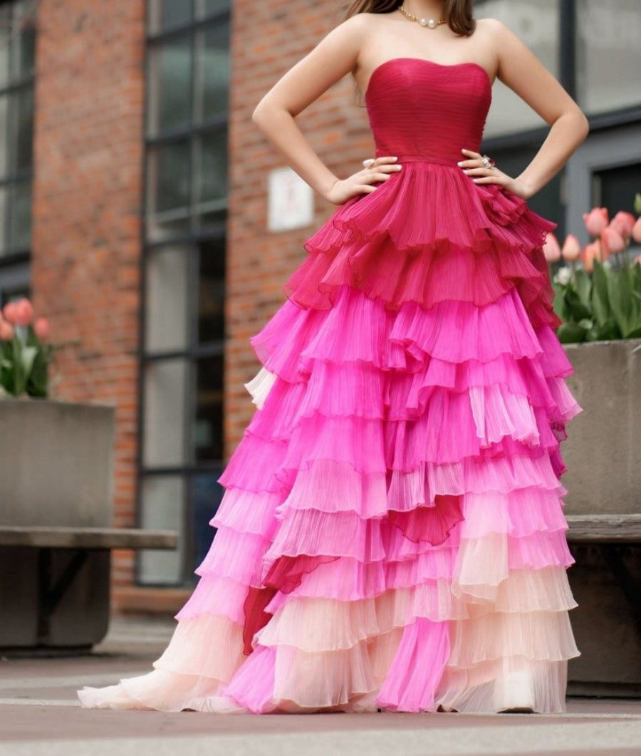 Sweetheart Pleated Bodice Long Prom Dress with Ruffles