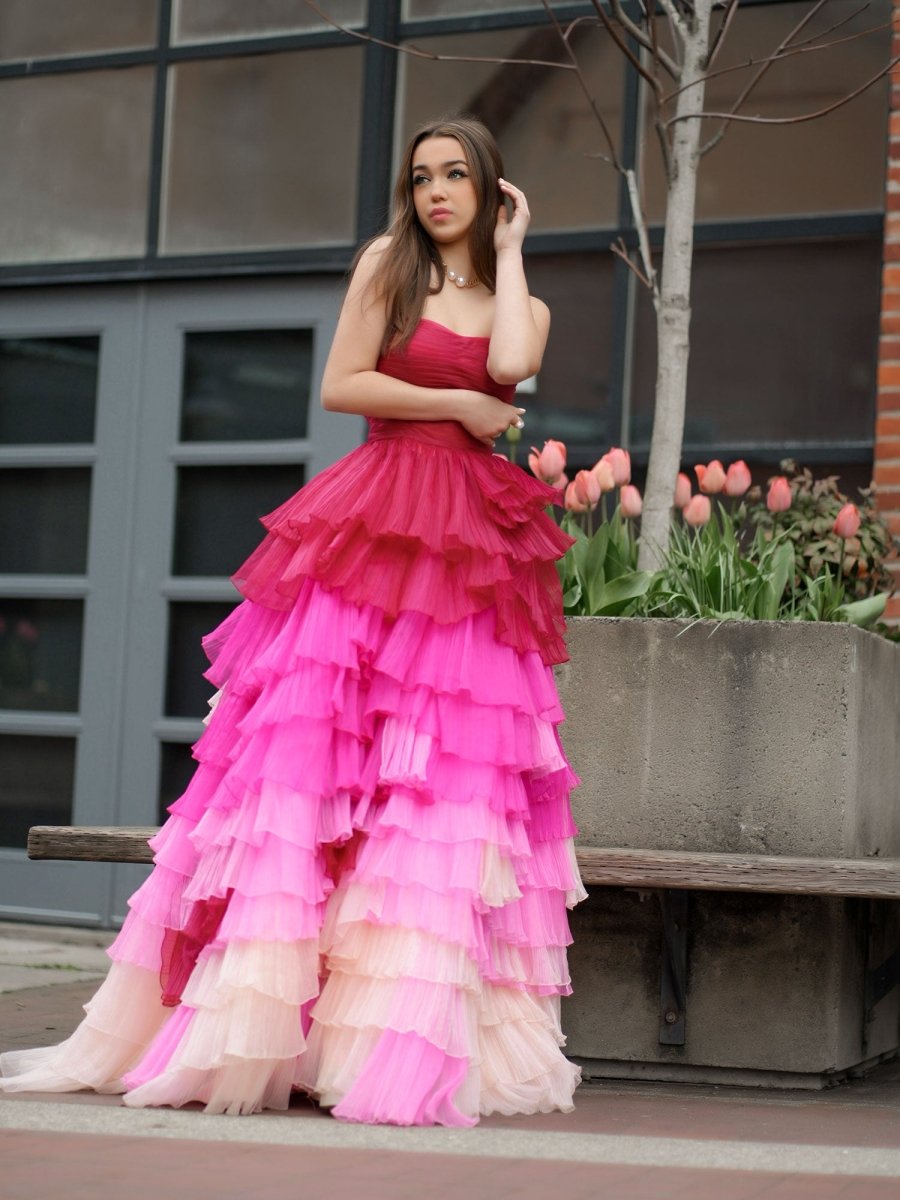 Sweetheart Pleated Bodice Long Prom Dress with Ruffles