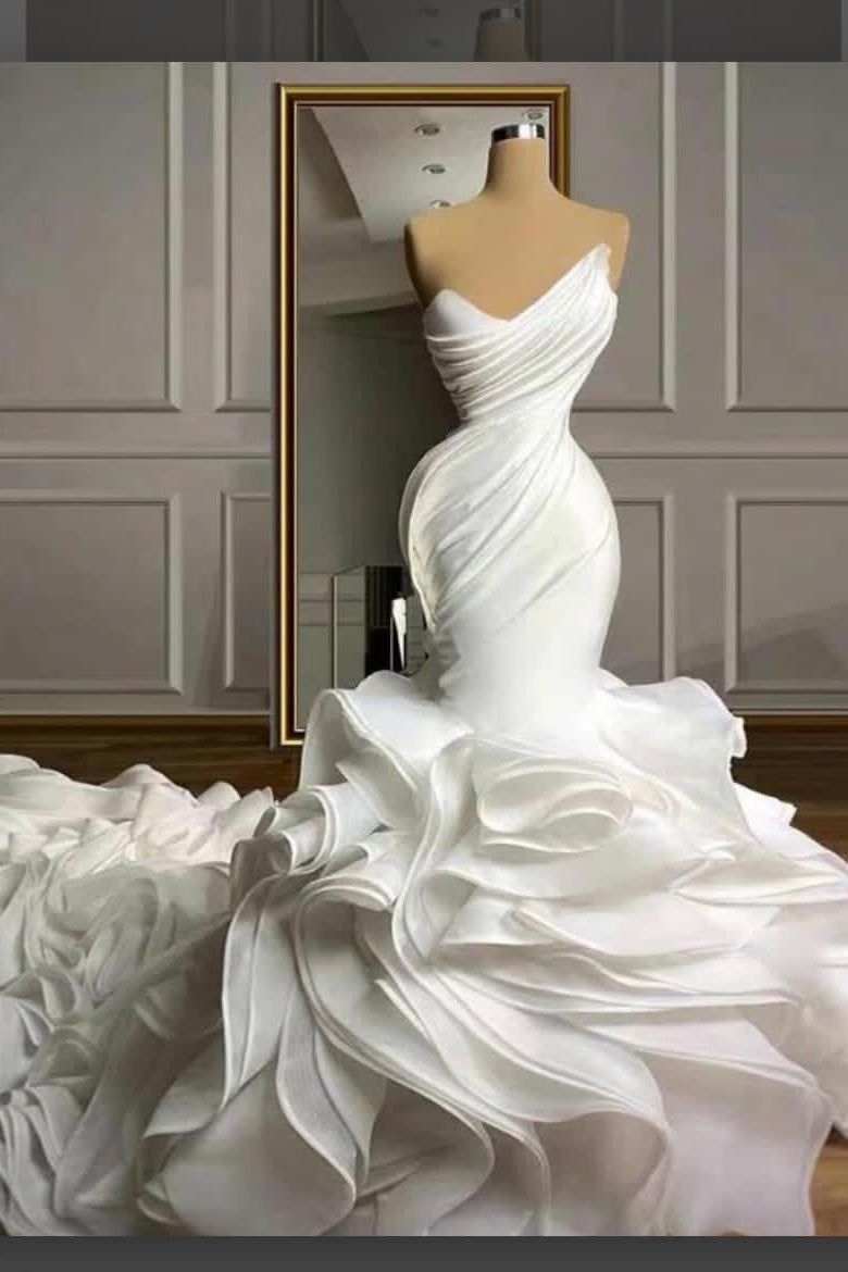 Sweetheart Ruffles Wedding Dress Mermaid Long