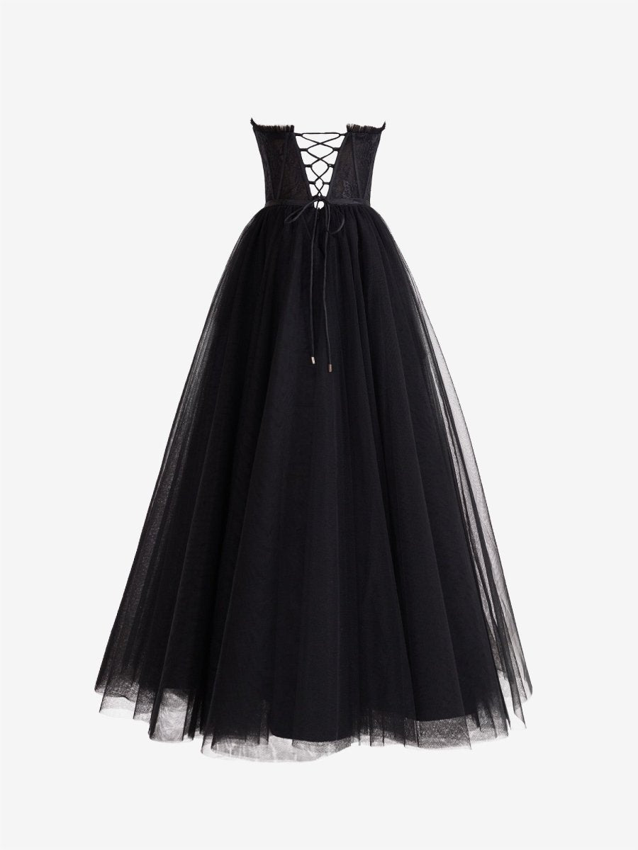 Sevoba|A Line Sweetheart Corset Tulle Prom Dress with Slit