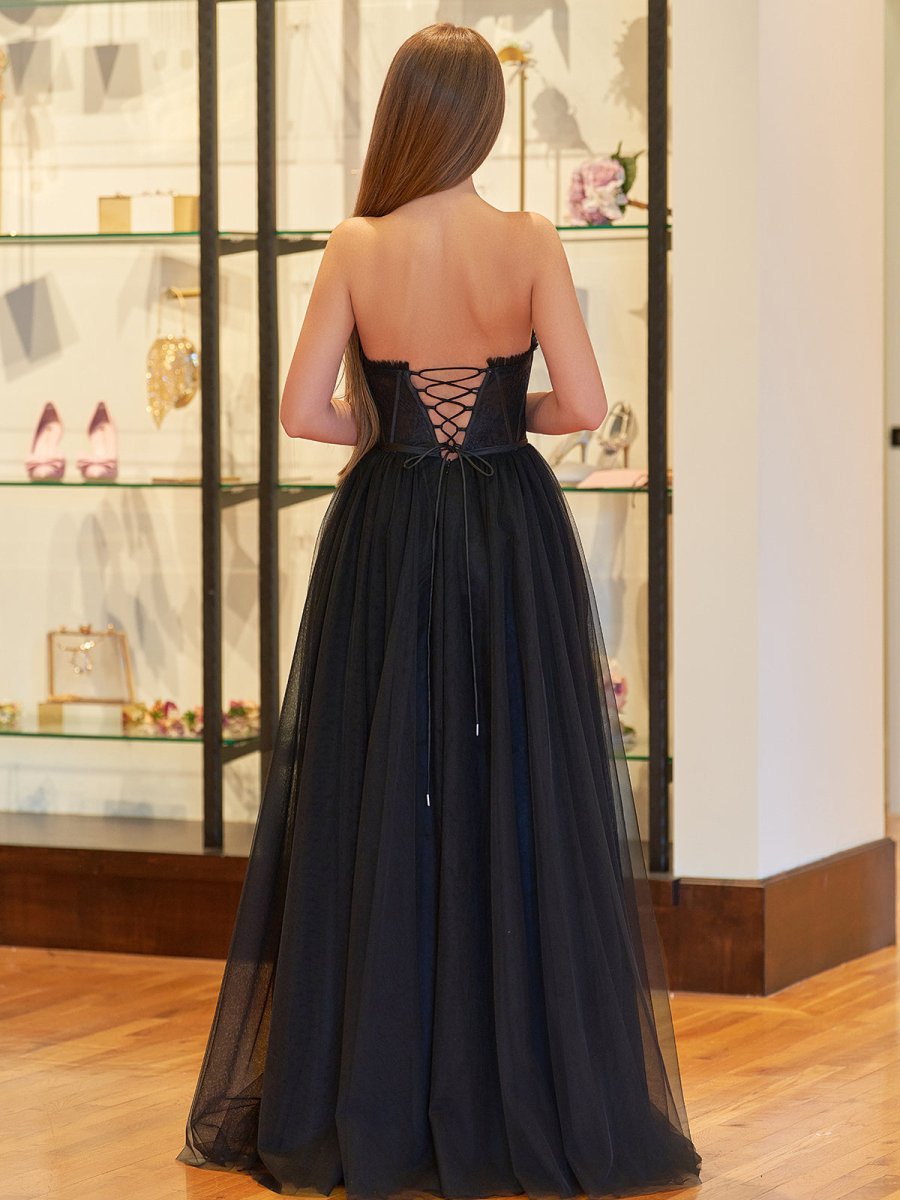 Sevoba|A Line Sweetheart Corset Tulle Prom Dress with Slit