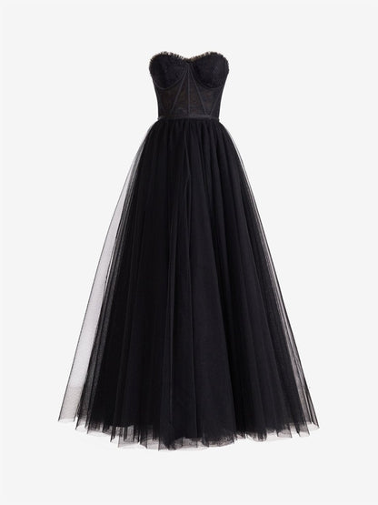 Sevoba|A Line Sweetheart Corset Tulle Prom Dress with Slit
