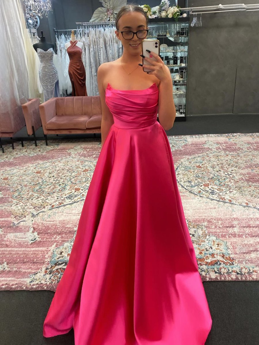 Tanzie | Strapless Sage Green Satin A-line Long Prom Dress With Slit