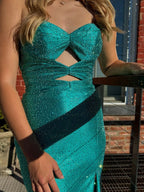 Sevoba | Glitter Mermaid Yellow Sweetheart Cut-out Long Prom Dress with Beading