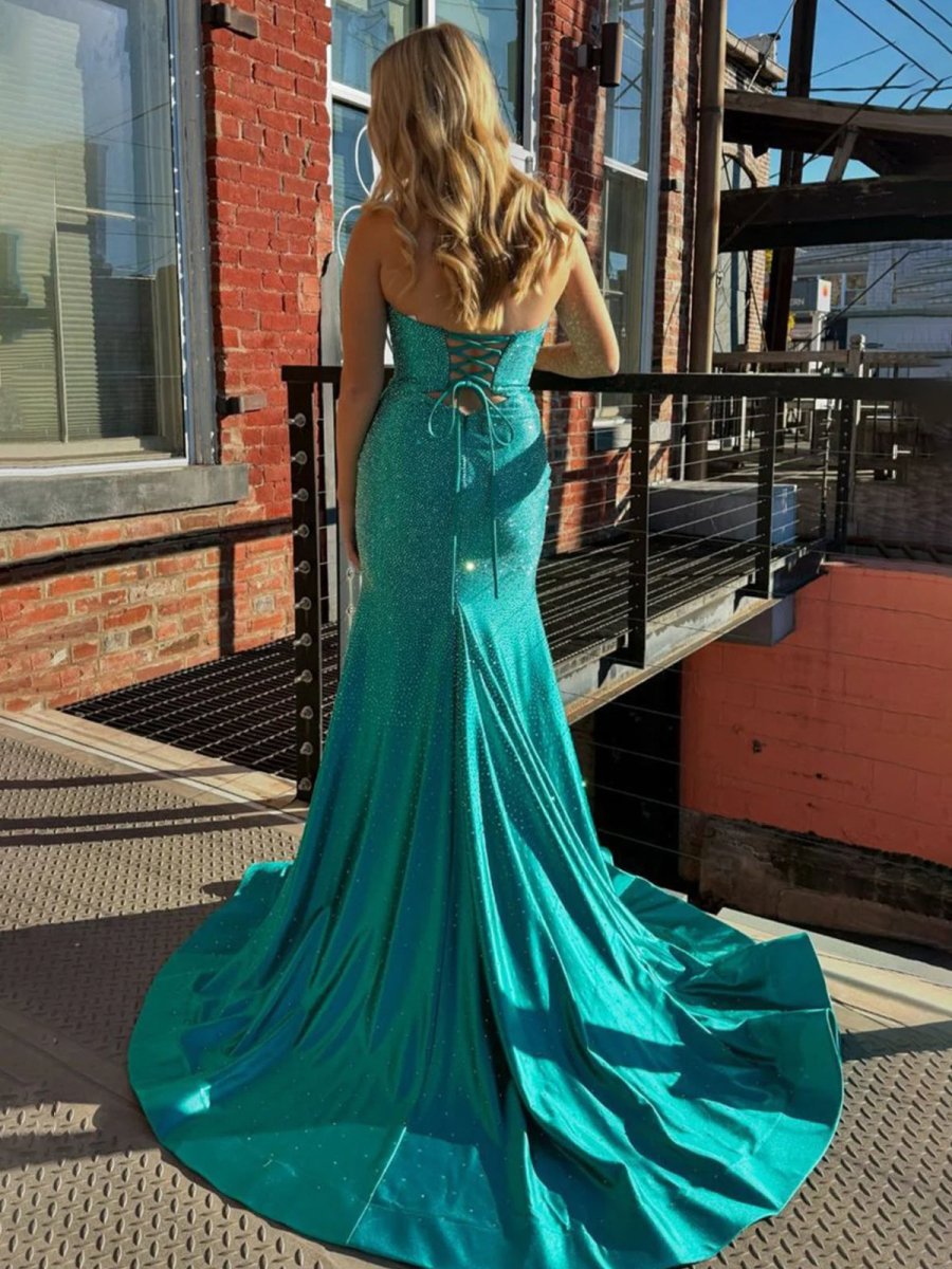 Sevoba | Glitter Mermaid Yellow Sweetheart Cut-out Long Prom Dress with Beading