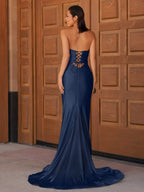 Sevoba | Glitter Mermaid Yellow Sweetheart Cut-out Long Prom Dress with Beading