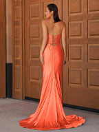 Sevoba | Glitter Mermaid Yellow Sweetheart Cut-out Long Prom Dress with Beading