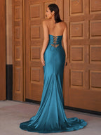 Sevoba | Glitter Mermaid Yellow Sweetheart Cut-out Long Prom Dress with Beading