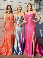 Sevoba | Glitter Mermaid Yellow Sweetheart Cut-out Long Prom Dress with Beading