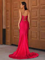 Sevoba | Glitter Mermaid Yellow Sweetheart Cut-out Long Prom Dress with Beading