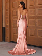 Sevoba | Glitter Mermaid Yellow Sweetheart Cut-out Long Prom Dress with Beading