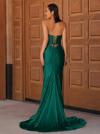 Sevoba | Glitter Mermaid Yellow Sweetheart Cut-out Long Prom Dress with Beading