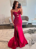 Sevoba | Glitter Mermaid Yellow Sweetheart Cut-out Long Prom Dress with Beading