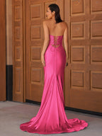 Sevoba | Glitter Mermaid Yellow Sweetheart Cut-out Long Prom Dress with Beading