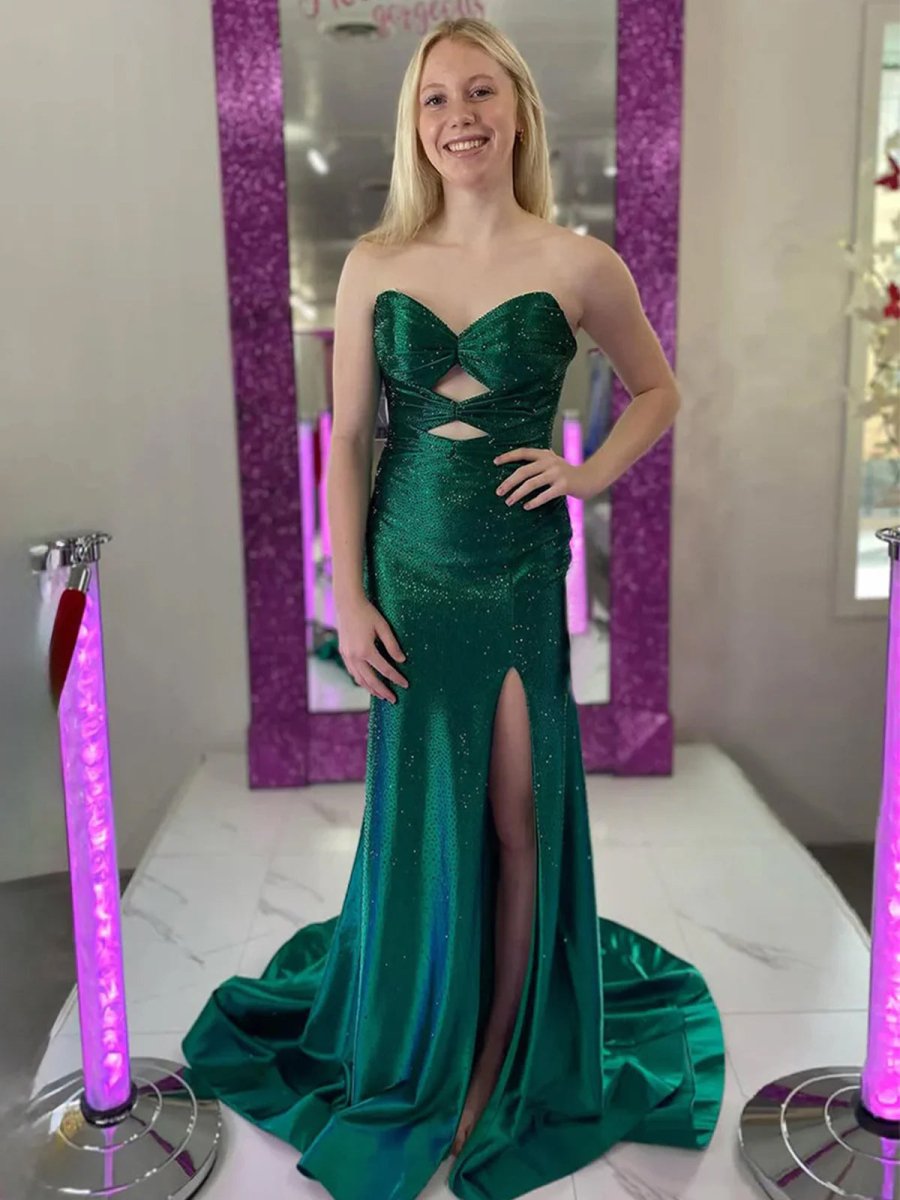 Sevoba | Glitter Mermaid Yellow Sweetheart Cut-out Long Prom Dress with Beading