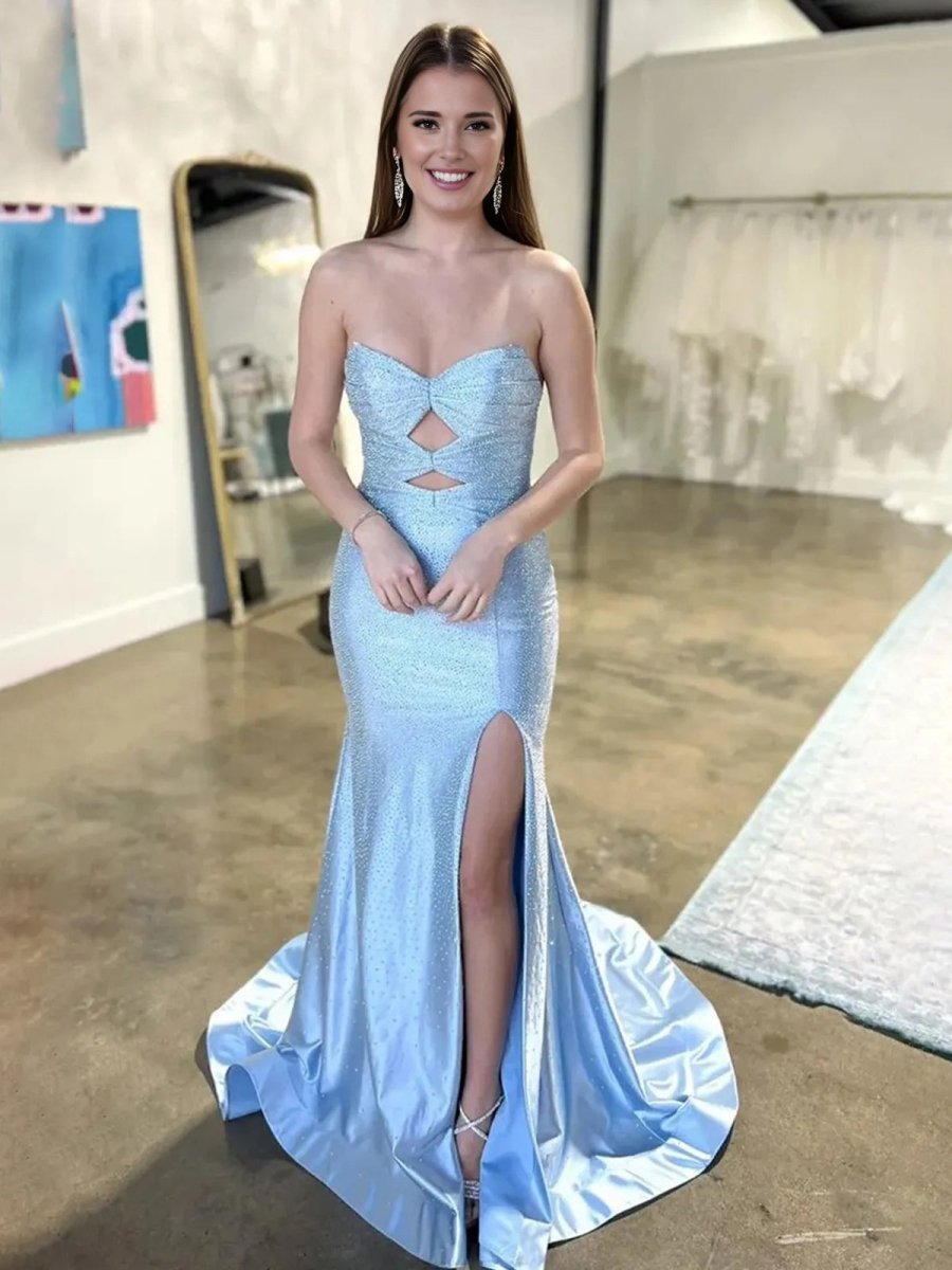 Sevoba | Glitter Mermaid Yellow Sweetheart Cut-out Long Prom Dress with Beading