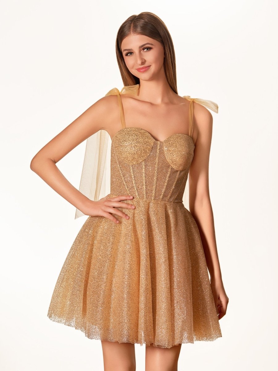 Jessalyn | Tie Shoulder White Spraying A-Line Short Party Dress
